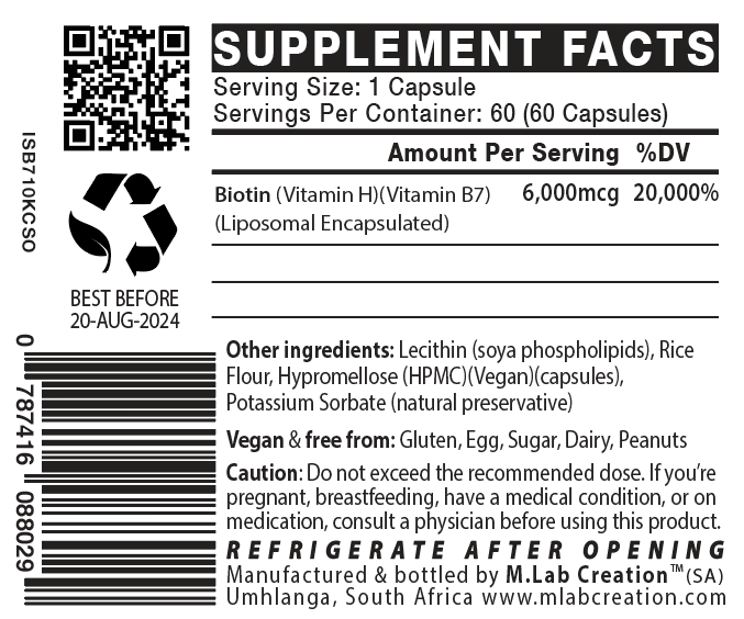 Biotin (Liposomal) 6,000mcg (6mg)