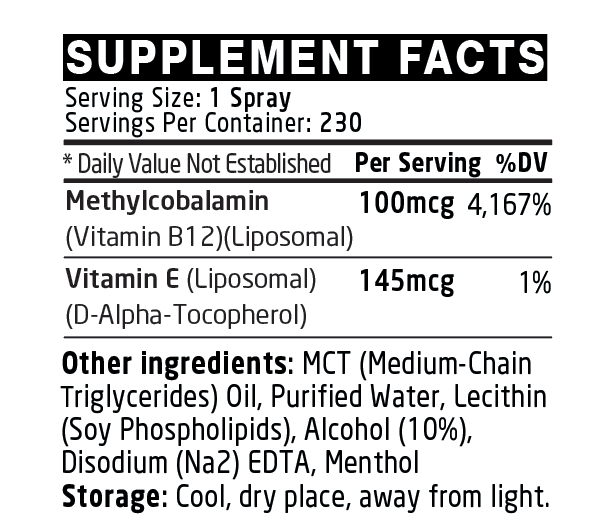 DTB Methylcobalamin (Vitamin B12) - Sublingual Delivery - Oral Spray - 30ml