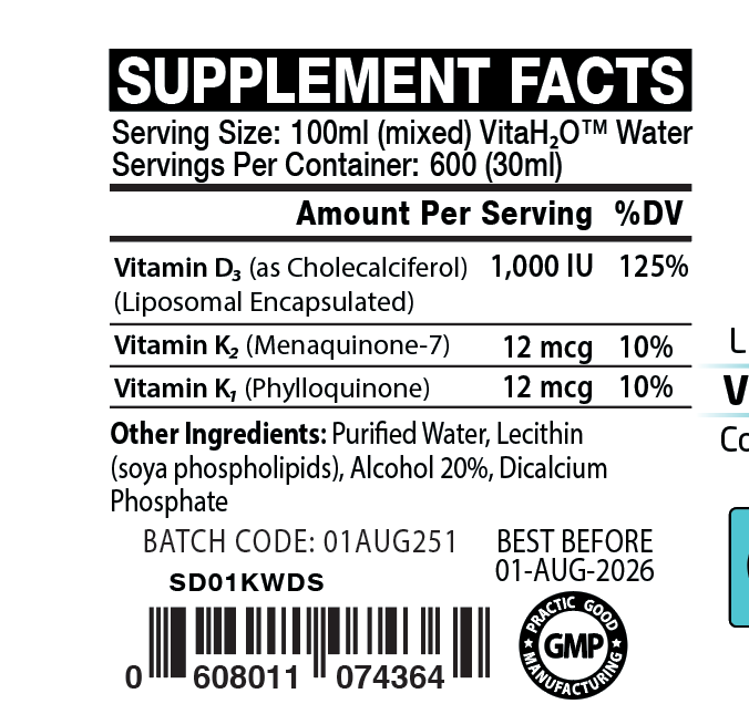 Vitamin D3 (Liposomal) + Vitamin K2 & K1 Drops 1,000IU
