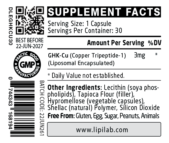 DLE - GHK-Cu Copper Tripeptide (Liposomal) 3mg - Capsules - 30's