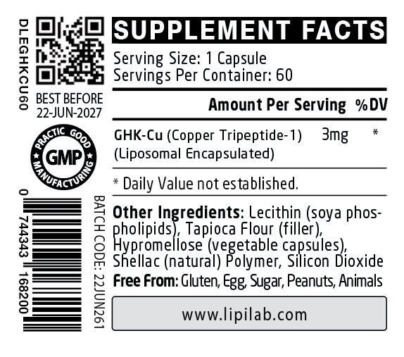 DLE - GHK-Cu Copper Tripeptide (Liposomal) 3mg - Capsules - 60's