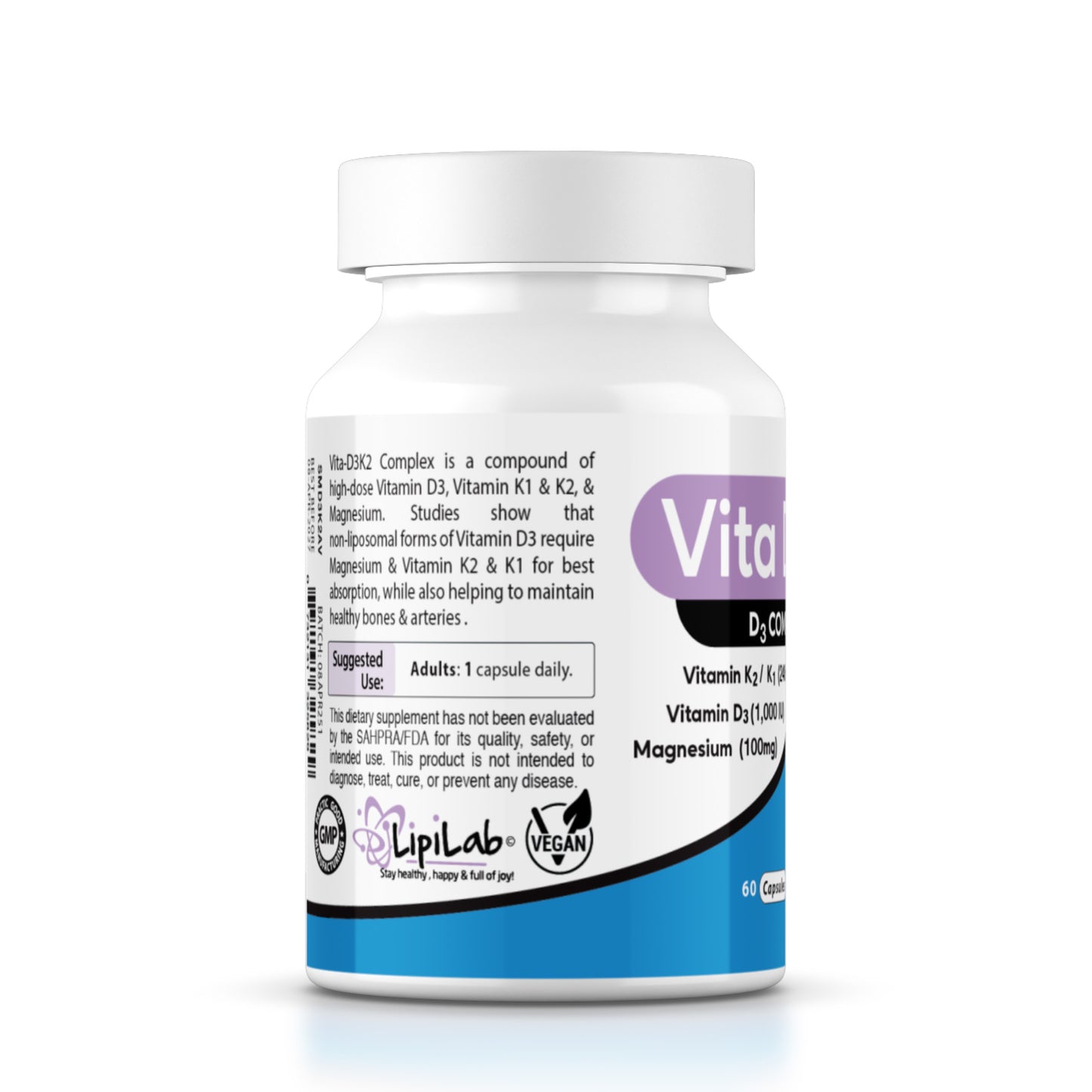 Vita D3K2 - Vitamin D3 1,000 IU - Vitamin K2 /K1 240mcg & Magnesium
