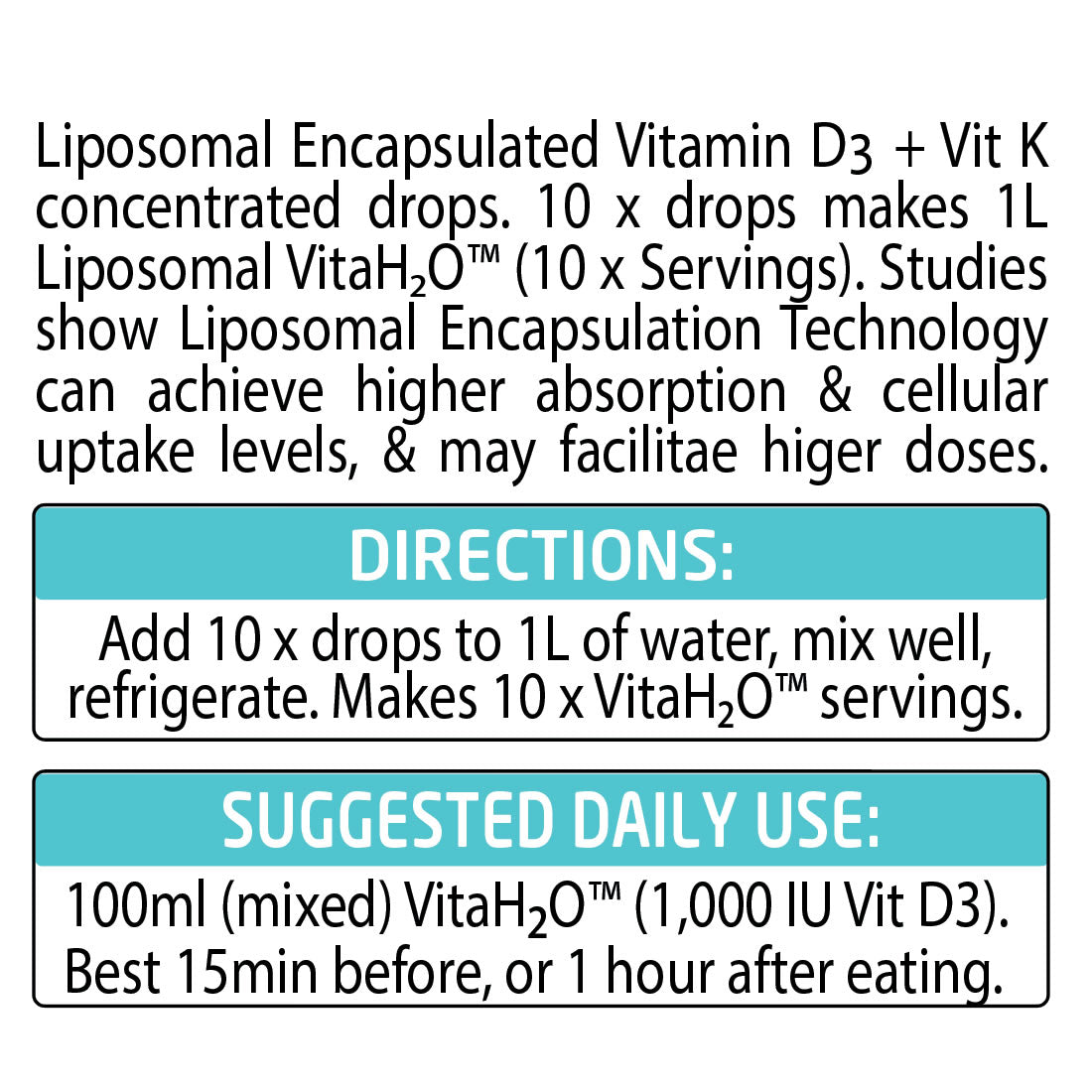 Vitamin D3 (Liposomal) + Vitamin K2 & K1 Drops 1,000IU