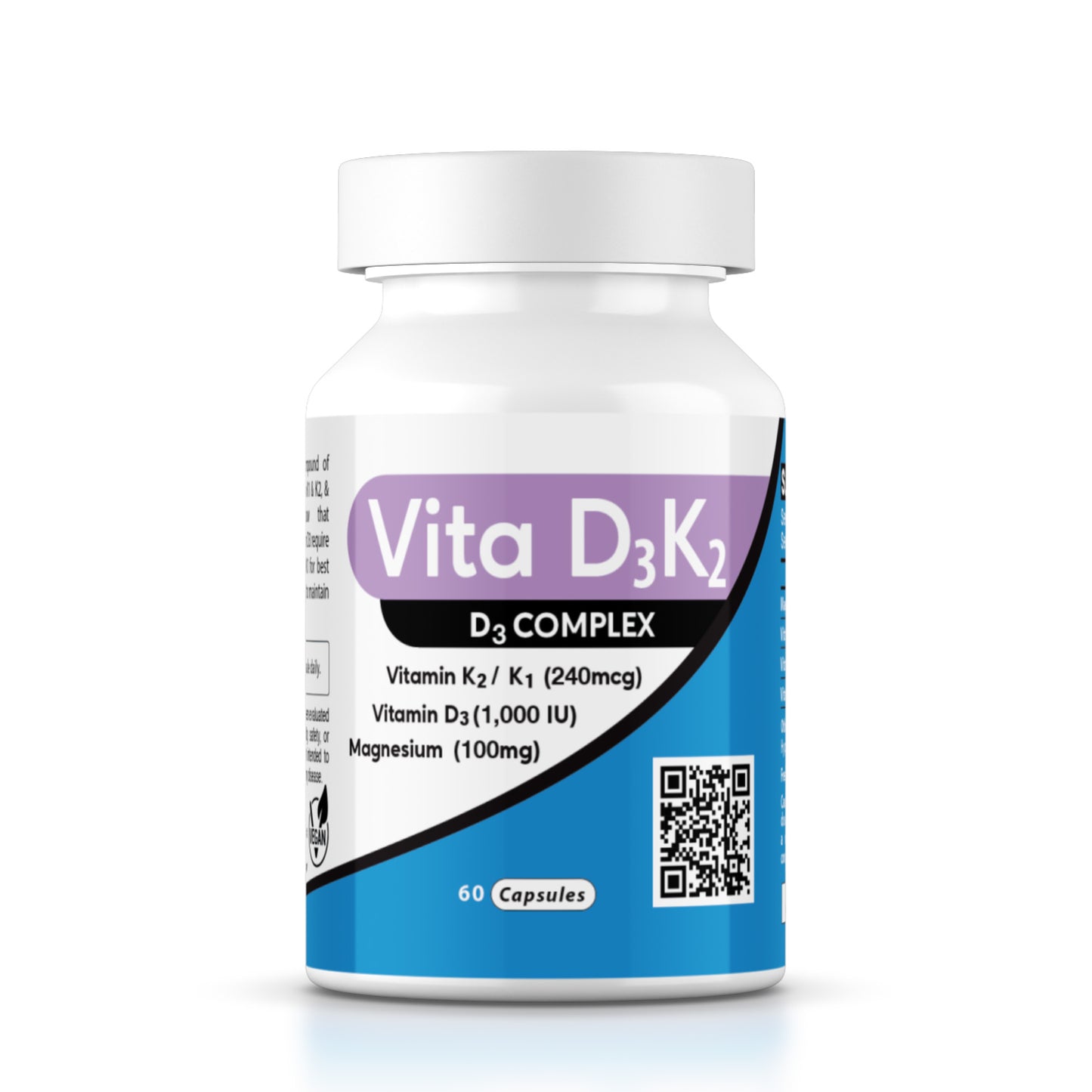 Vita D3K2 - Vitamin D3 1,000 IU - Vitamin K2 /K1 240mcg & Magnesium