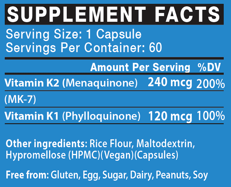 Vita K2 Complex (360mcg) - Vitamin K2 (MK7) 240mcg - Vitamin K1 120mcg