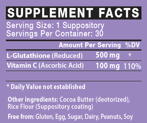 L-Glutathione Suppositories 600mg - Vitamin C - Cocoa Butter