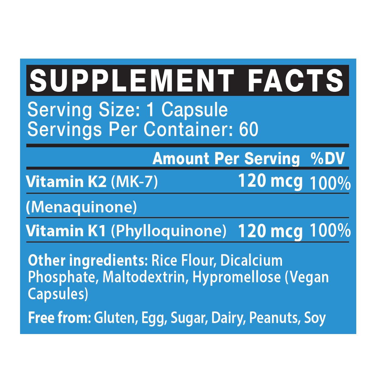 Vita K2 Complex (240mcg) - Vitamin K2 (MK7) 120mcg - Vitamin K1 120mcg