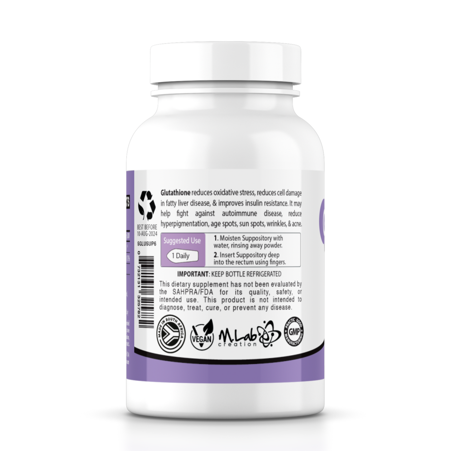 L-Glutathione Suppositories 600mg - Vitamin C - Cocoa Butter